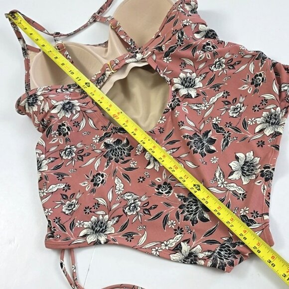 Kona Sol Women's Dusty Rose Floral One Piece Swimsuit V Neck Side Ties Size 18W - Picture 14 of 16